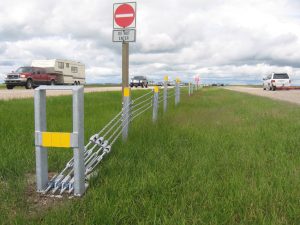 Closeup of a NCHRP TL44 Highway cable barrier system